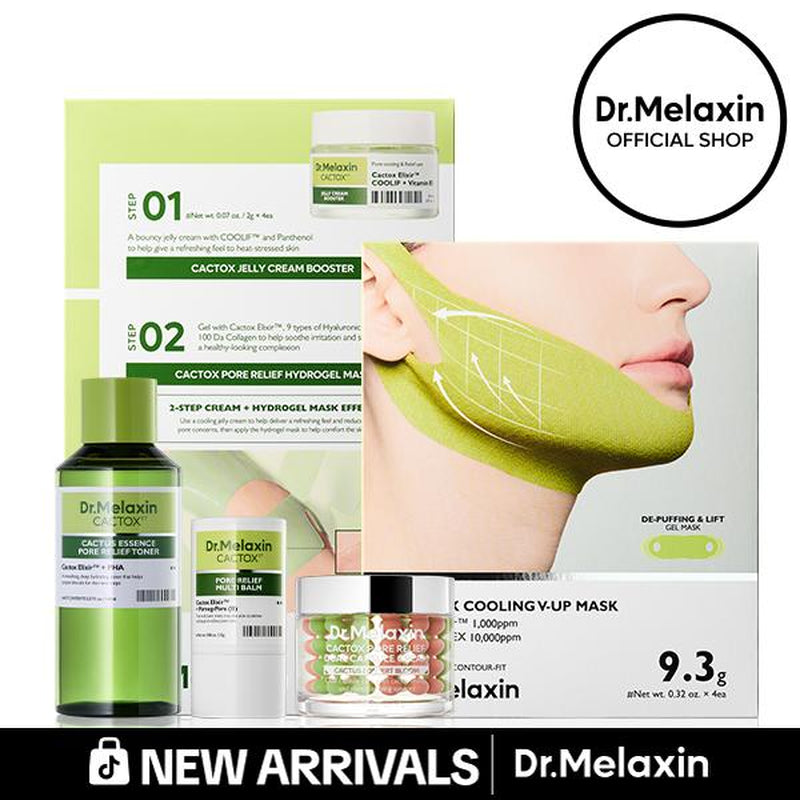 [Dr.Melaxin Official] CACTOX Essential 5-Step Pore Tightening Starter Set with Cactus Cooling Reduce Puffiness & Pore Tightening for Visible Pore Care Skin Repair